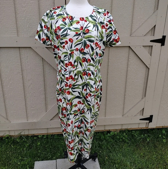 Lk Bennett Susie Ivory Cherries Print Cotton Pencil Dress Size 16 - Picture 1 of 8